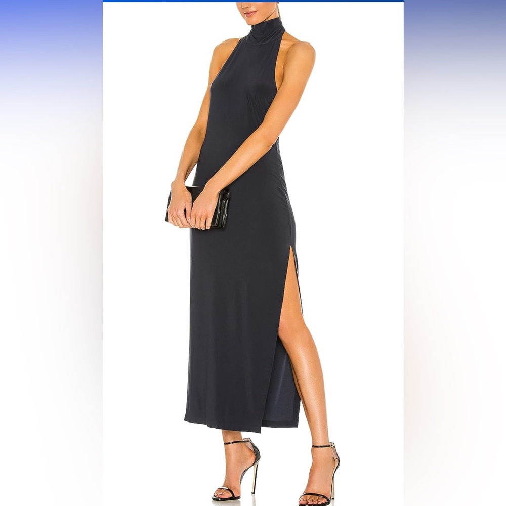 Women's Halter Turtle Side Slit Gown Backless Dress